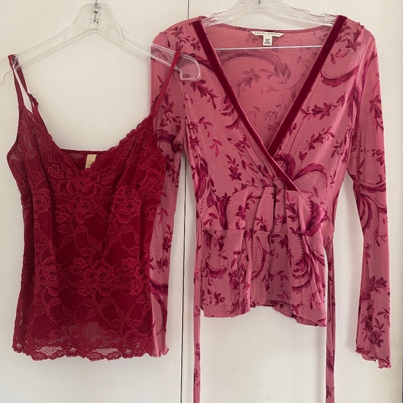 Banana Republic I Y2K I Pink Raspberry Faux Wrap Printed Top & Cami - Picture 3 of 16